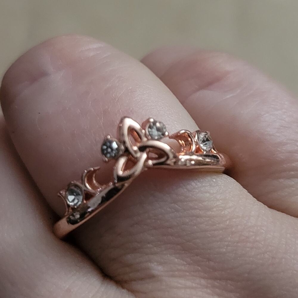 Size 7 Celtic knot & crescent moon ring, rose gold color